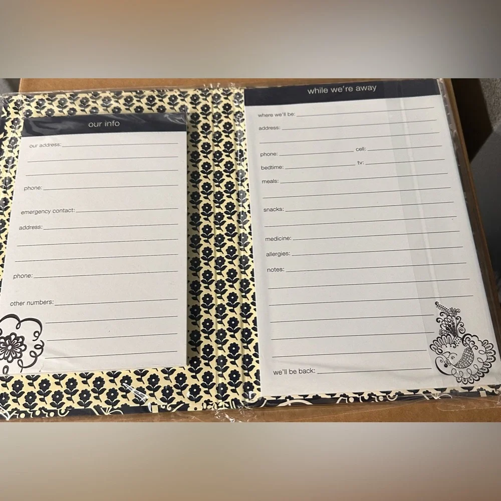 Vera Bradley While We're Away Note Pad Babysitter's Book Twirly Birds Navy Blue